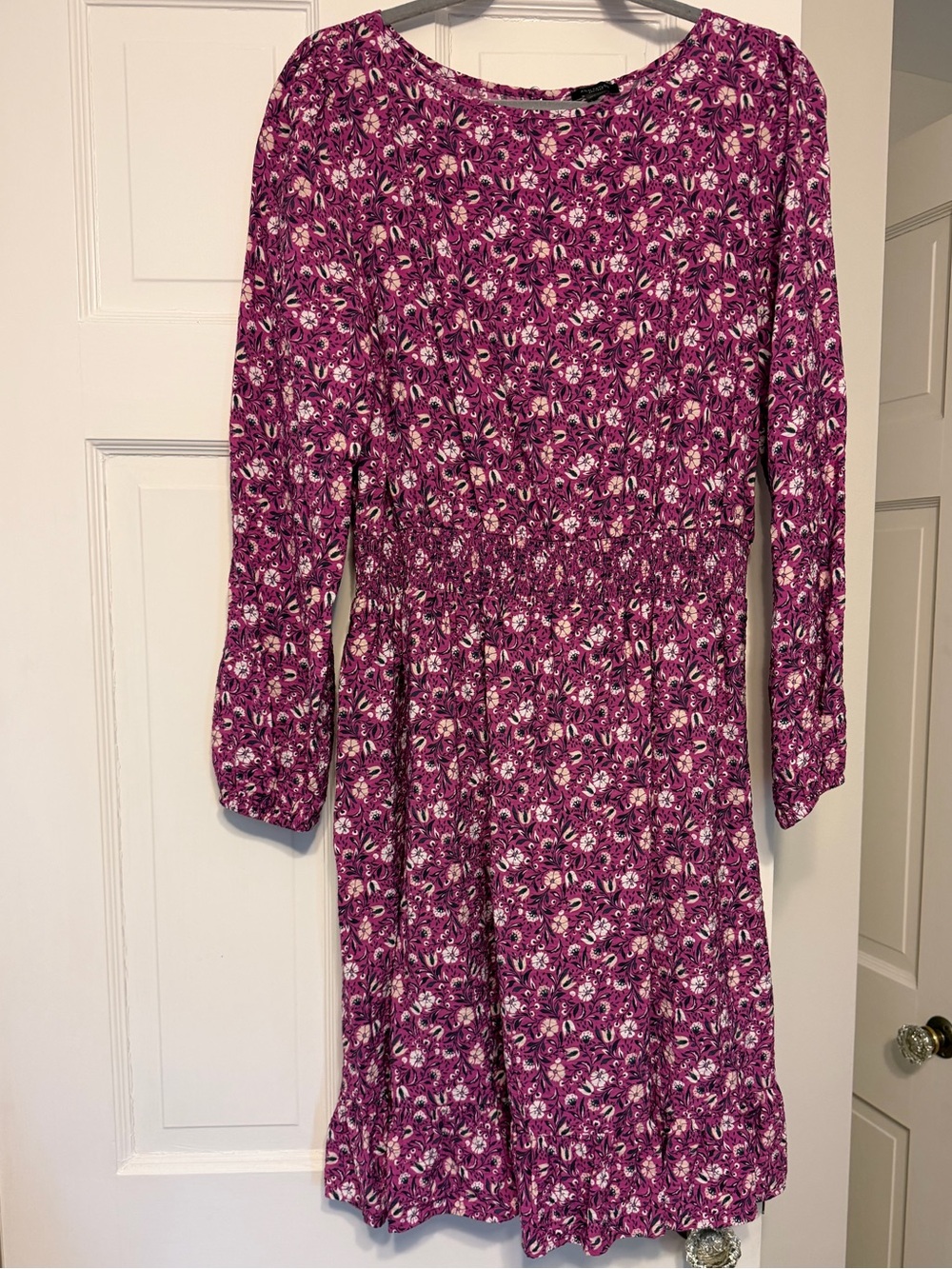 Ann Taylor Factory Purple Floral Middi Smocked Waist Dress